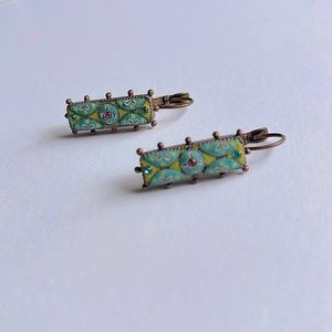 Beautiful earrings in turquoise and green matte enamel